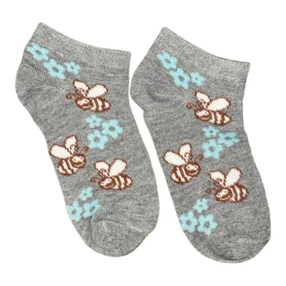5/$25 Women's Gray Socks with Bee and Floral Pattern